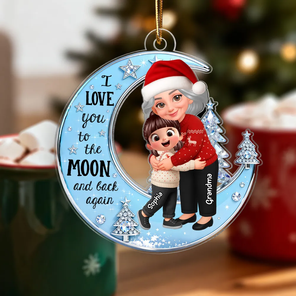 Acrylic Ornament - Grandma & Grandkid on Crescent Moon, Cute Christmas Scene, I love you to the moon and back, unique gift - Image 6