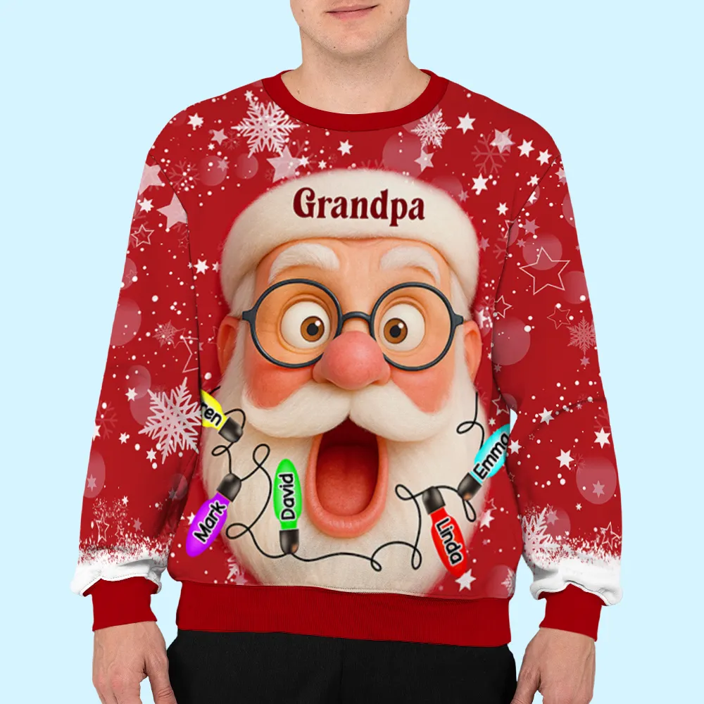 Grandpa Christmas Sweatshirt - Custom All-Over Print Santa, Festive Red, Cozy Winter Wear, A Unique Gift from Grandkids - Image 3