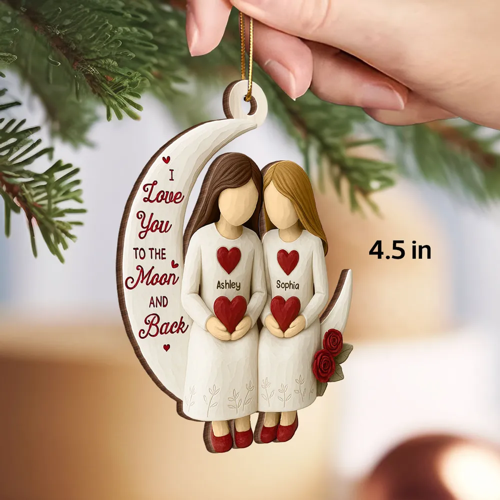Wooden Ornament, Chosen Sister Friendship Design for Christmas Tree, crescent moon hearts, a unique gift for Best Friend - Image 2