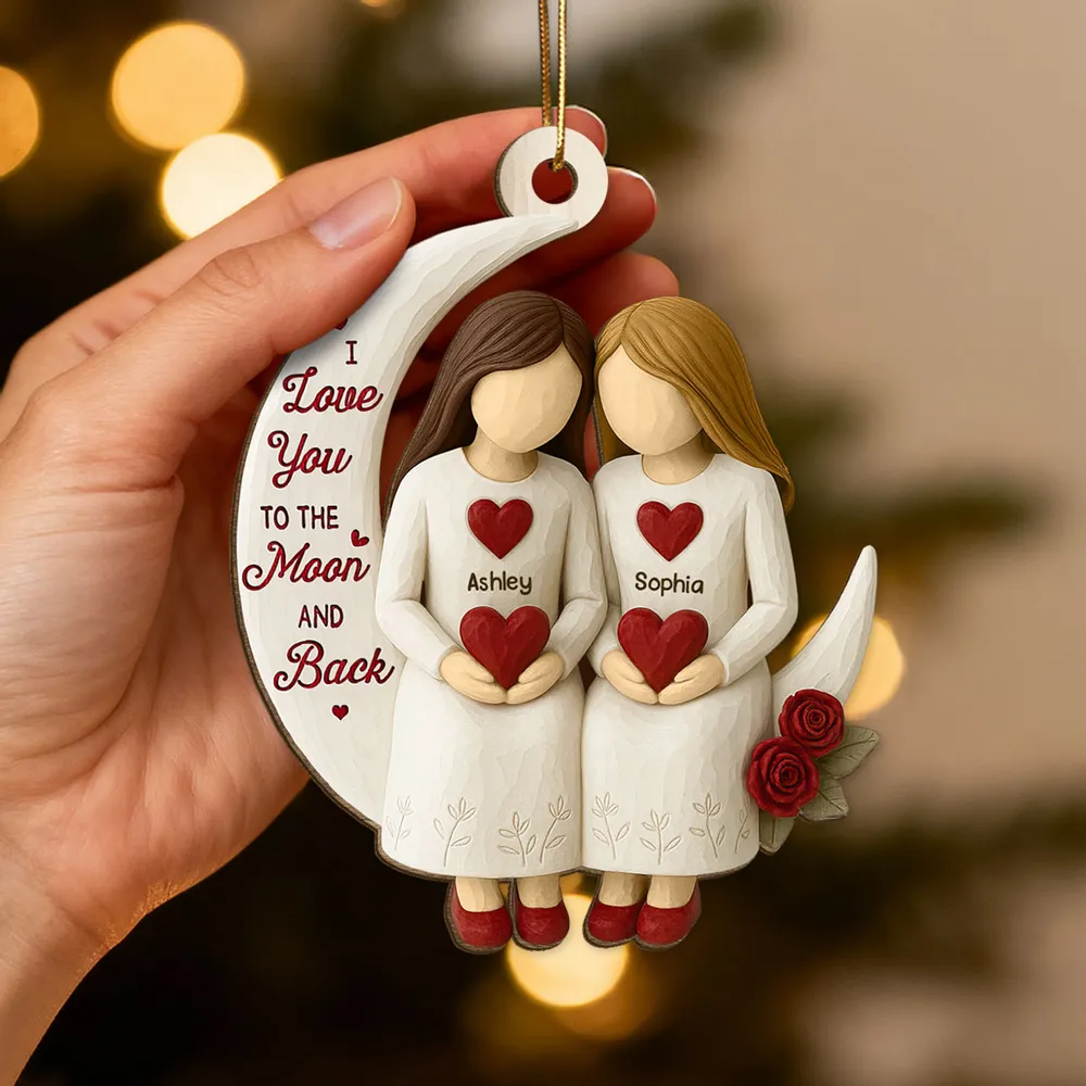 Wooden Ornament, Chosen Sister Friendship Design for Christmas Tree, crescent moon hearts, a unique gift for Best Friend - Image 3