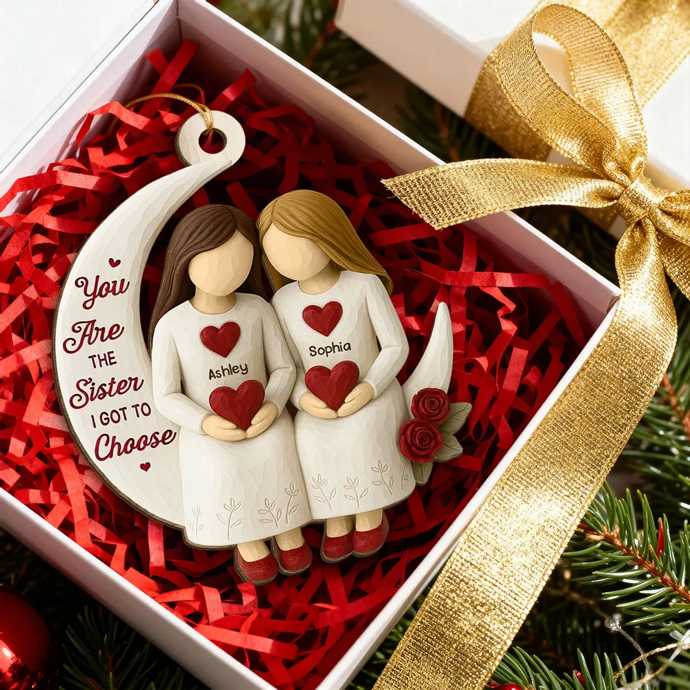 Wooden Ornament, Chosen Sister Friendship Design for Christmas Tree, crescent moon hearts, a unique gift for Best Friend - Image 5