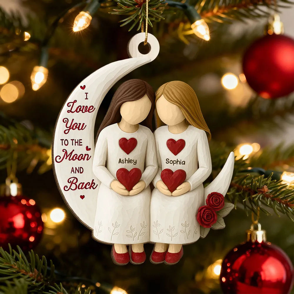 Wooden Ornament, Chosen Sister Friendship Design for Christmas Tree, crescent moon hearts, a unique gift for Best Friend - Image 6