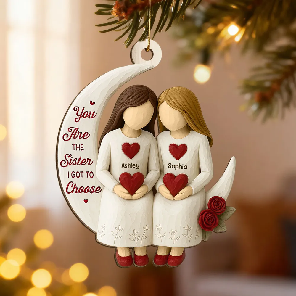 Wooden Ornament, Chosen Sister Friendship Design for Christmas Tree, crescent moon hearts, a unique gift for Best Friend - Image 7