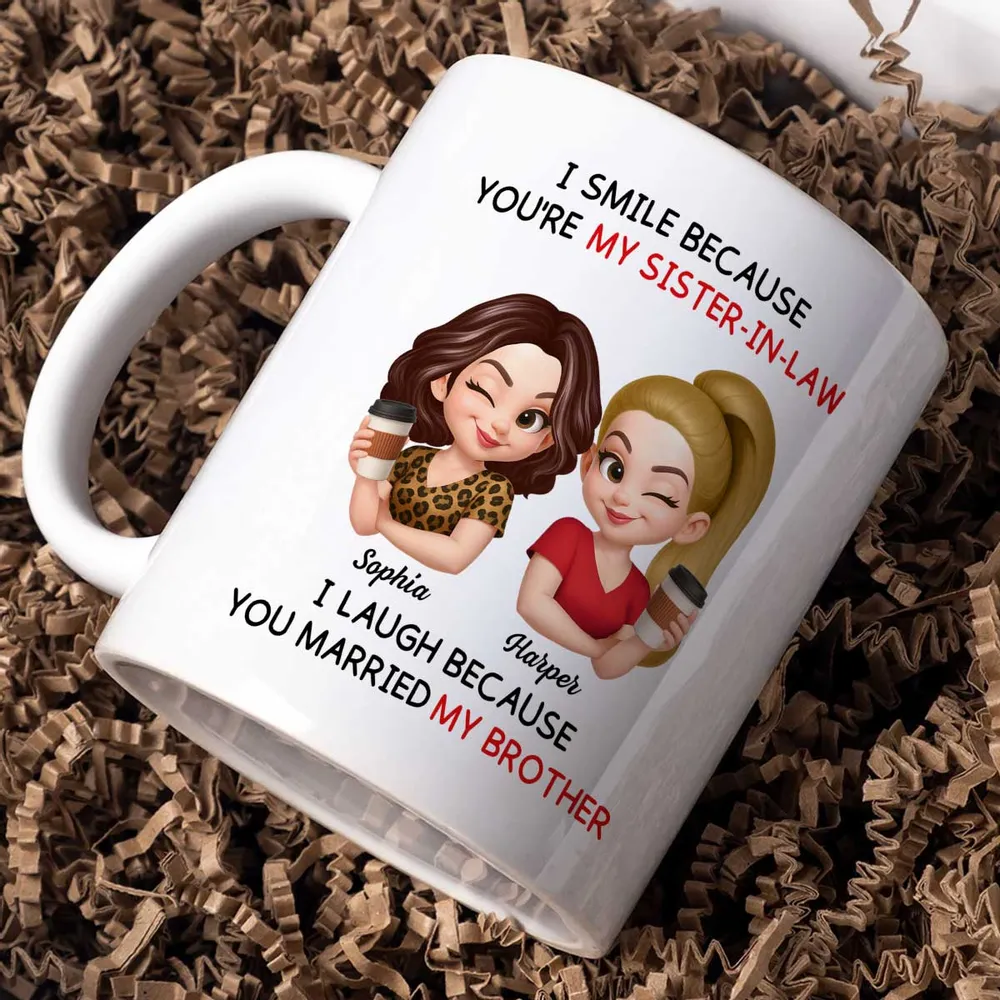 Sister-in-Law Mug with Cute Cartoon Art, playful coffee joke, cozy morning sips, a unique gift for your sister-in-law - Image 5