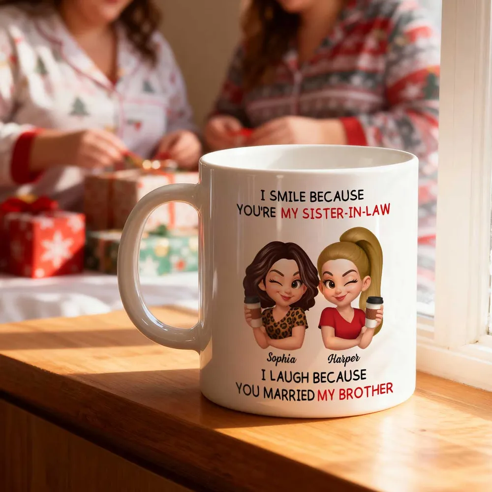Sister-in-Law Mug with Cute Cartoon Art, playful coffee joke, cozy morning sips, a unique gift for your sister-in-law - Image 6