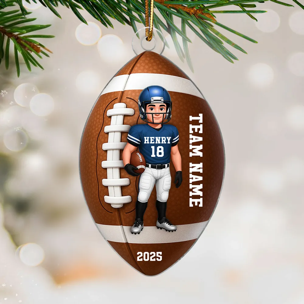Football Player Acrylic Ornament - Personalized Sports Keepsake for Christmas Tree - Unique Gift for Teen Athlete or Son - Image 2