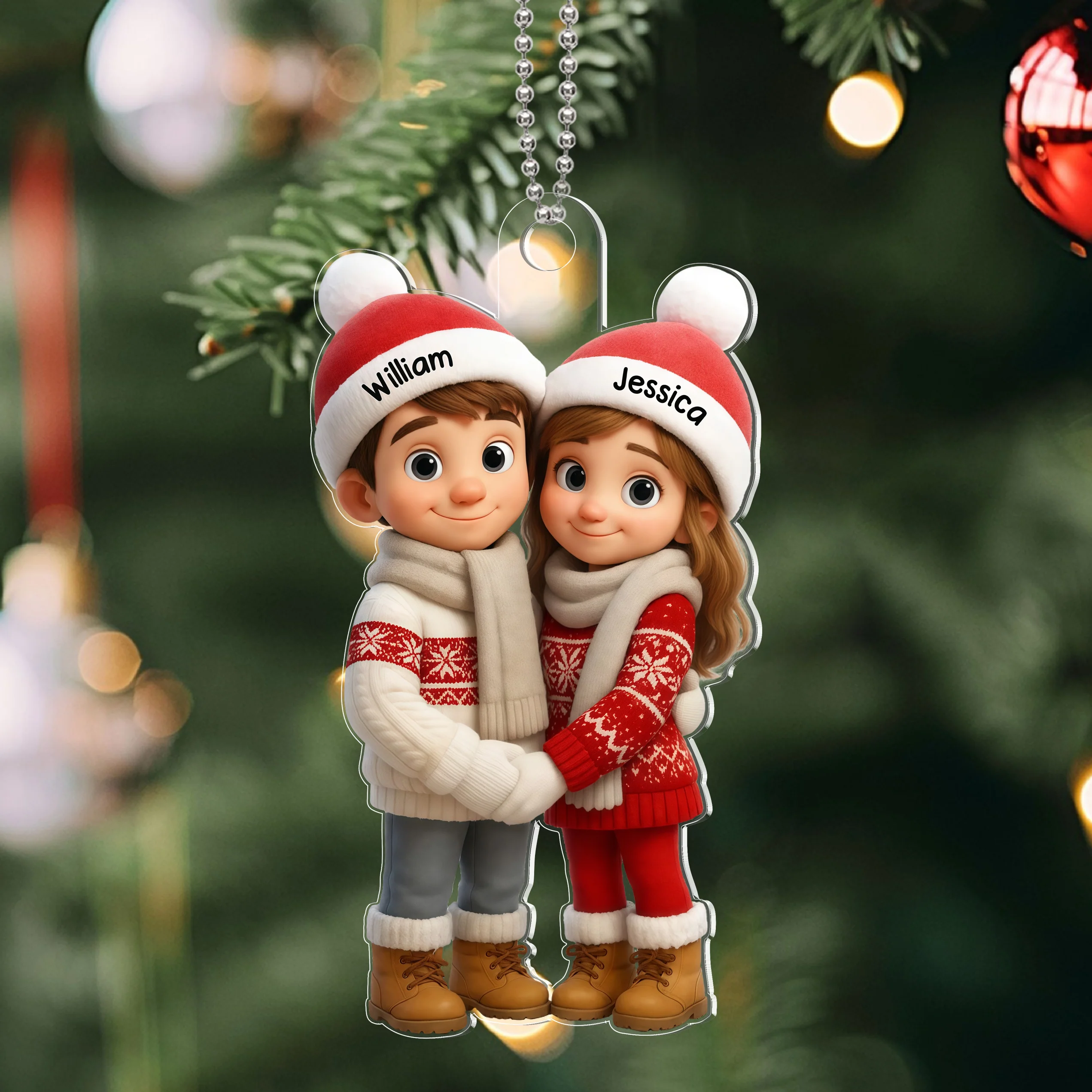 Acrylic Ornament Crystal-Effect Couple in Santa Hats, You & Me We Got This, Christmas Tree Decor, unique gift for couples
