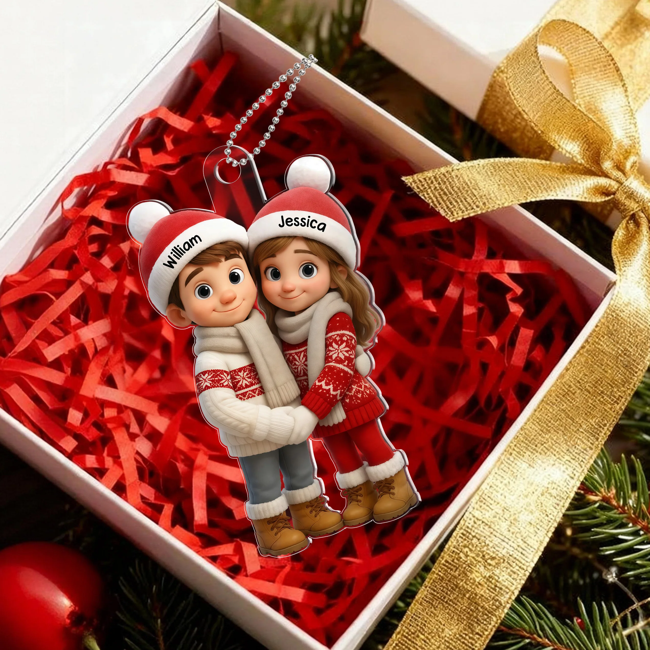 Acrylic Ornament Crystal-Effect Couple in Santa Hats, You & Me We Got This, Christmas Tree Decor, unique gift for couples - Image 2