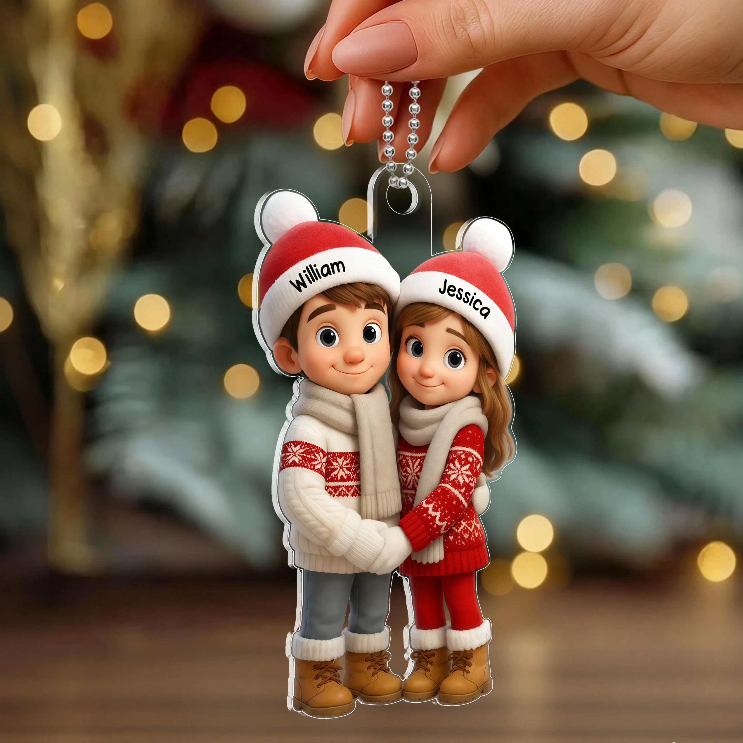 Acrylic Ornament Crystal-Effect Couple in Santa Hats, You & Me We Got This, Christmas Tree Decor, unique gift for couples - Image 3