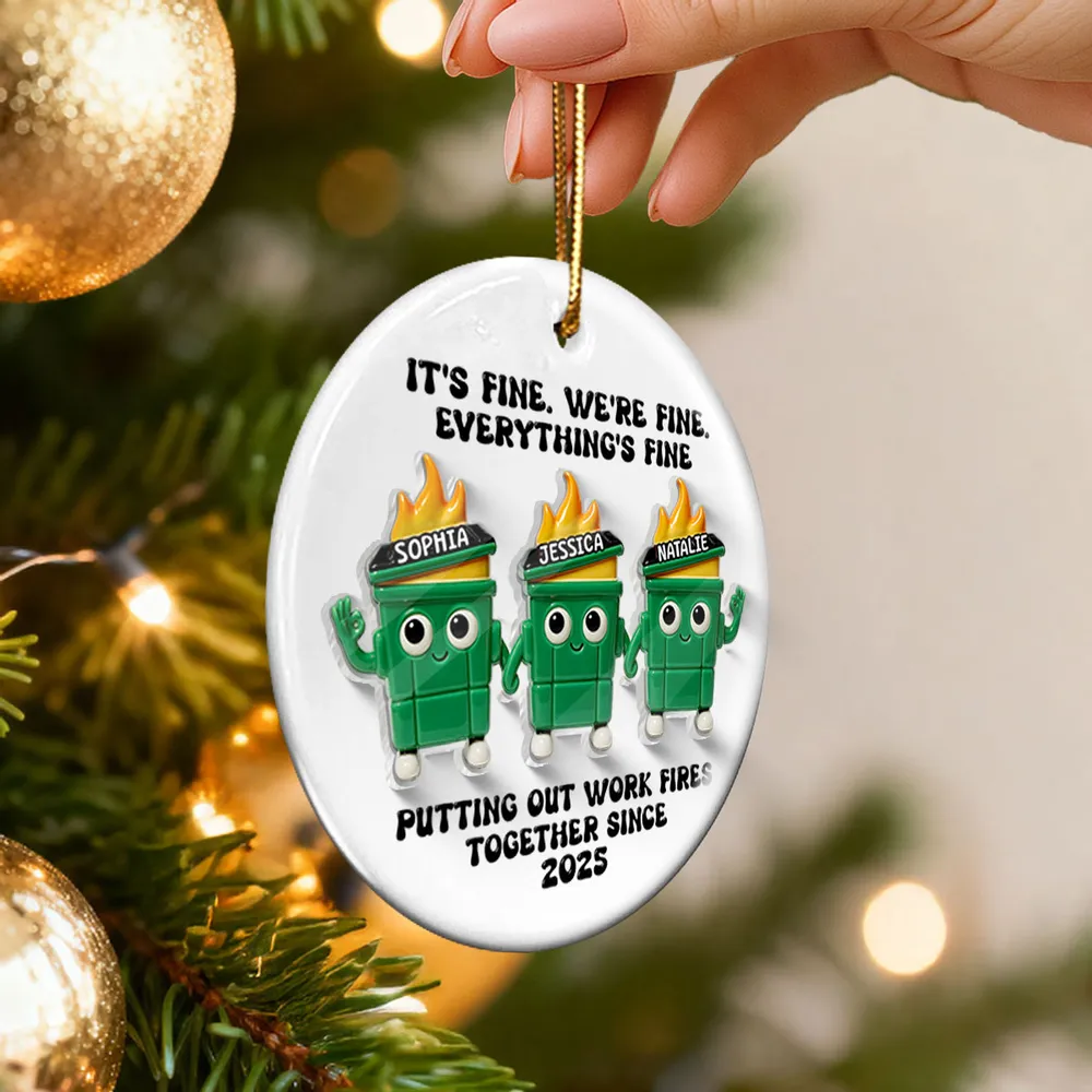Ornament - Dumpster Fire Work Bestie, Customizable Ceramic with Acrylic Pieces, Office Decor, a unique gift for Coworkers - Image 7