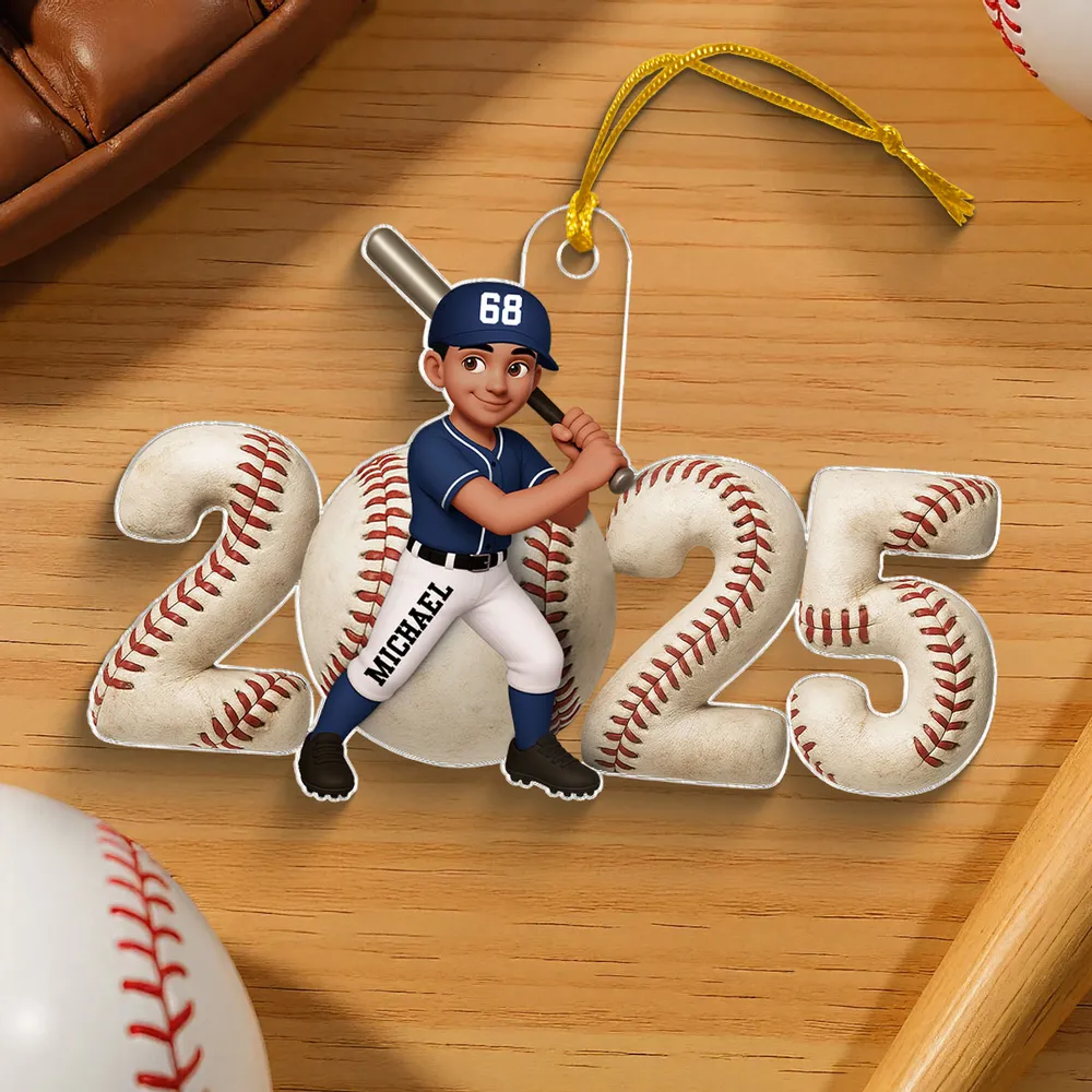 Acrylic Ornament Baseball Player in Batting Pose, Customizable, Easy to Hang Christmas Decor, a Unique Gift for Kids & Teens - Image 3