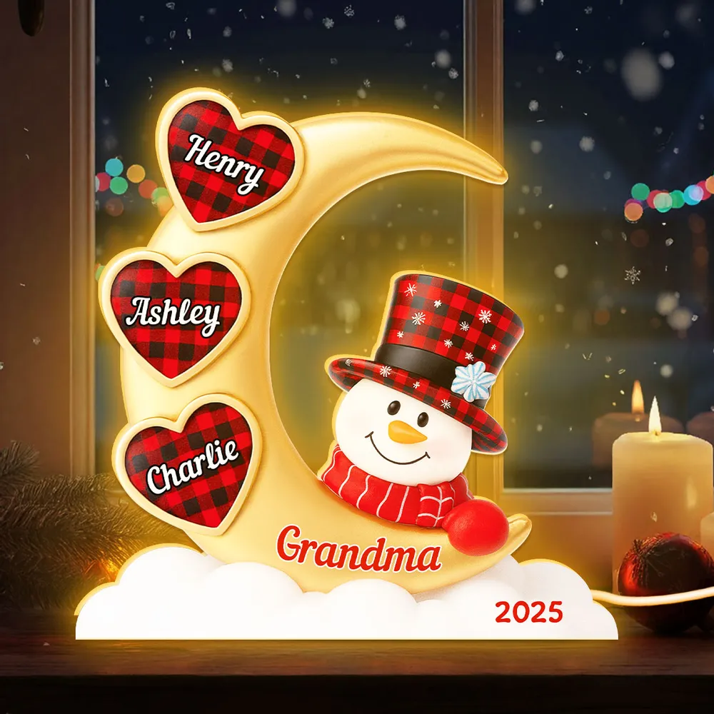 Snowman Moon Acrylic Light Box, Custom for Grandma, Cozy Christmas Decor with Soft Warm Glow, Unique Keepsake Gift
