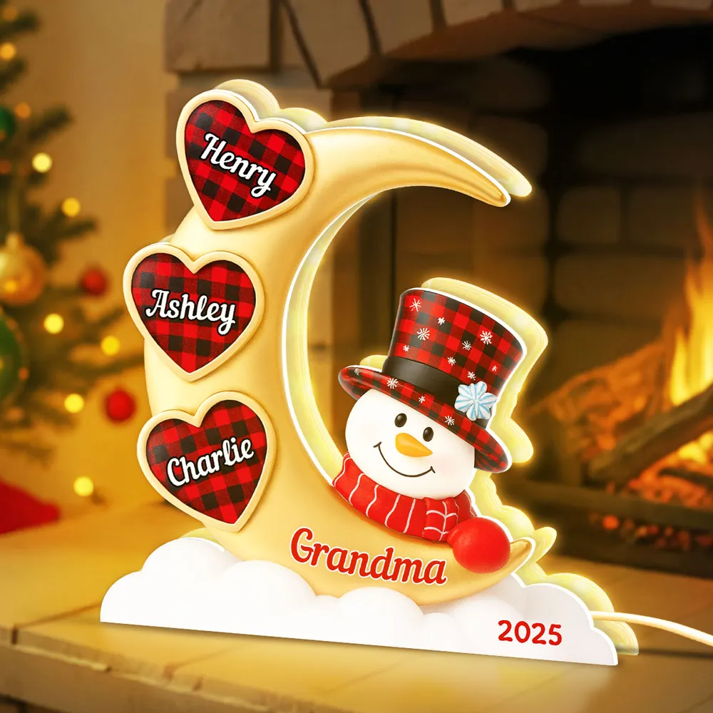 Snowman Moon Acrylic Light Box, Custom for Grandma, Cozy Christmas Decor with Soft Warm Glow, Unique Keepsake Gift - Image 2