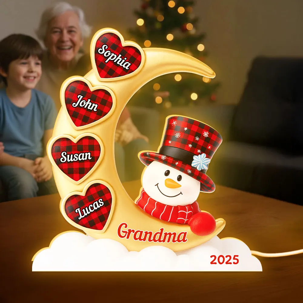 Snowman Moon Acrylic Light Box, Custom for Grandma, Cozy Christmas Decor with Soft Warm Glow, Unique Keepsake Gift - Image 3