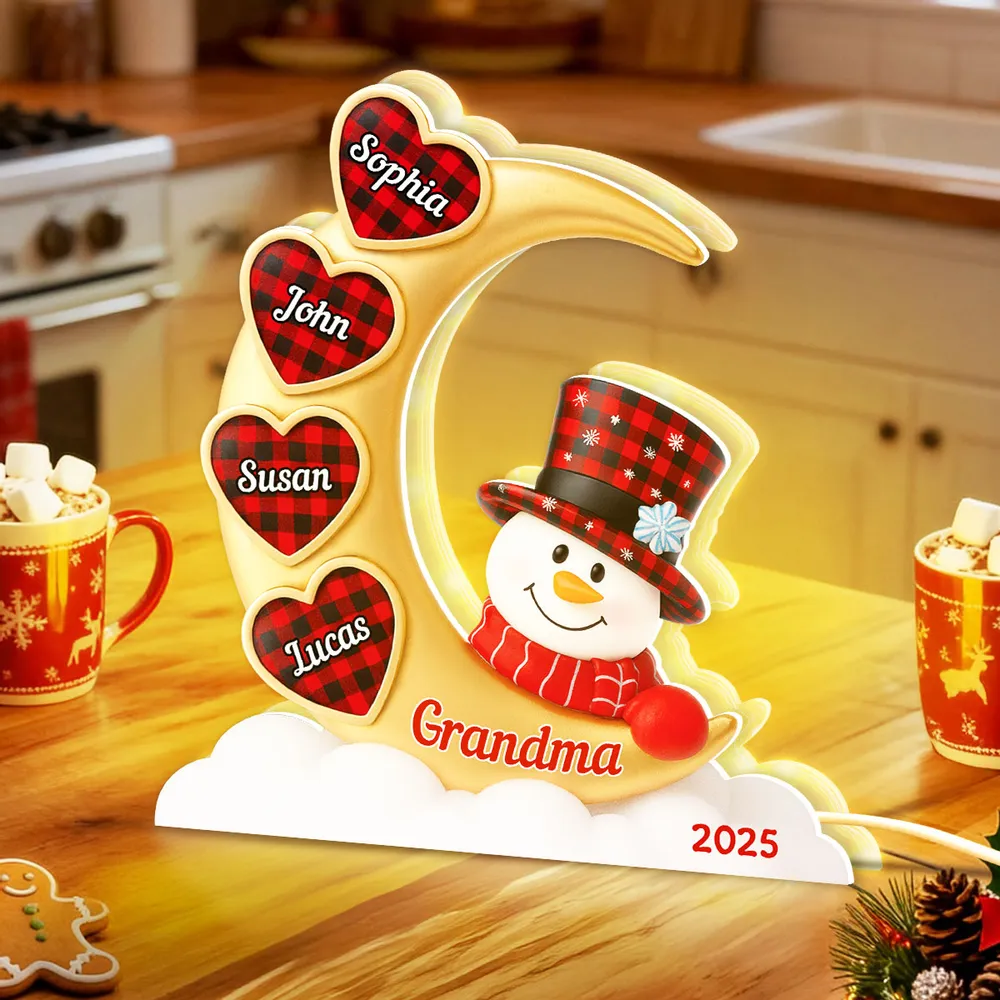 Snowman Moon Acrylic Light Box, Custom for Grandma, Cozy Christmas Decor with Soft Warm Glow, Unique Keepsake Gift - Image 9
