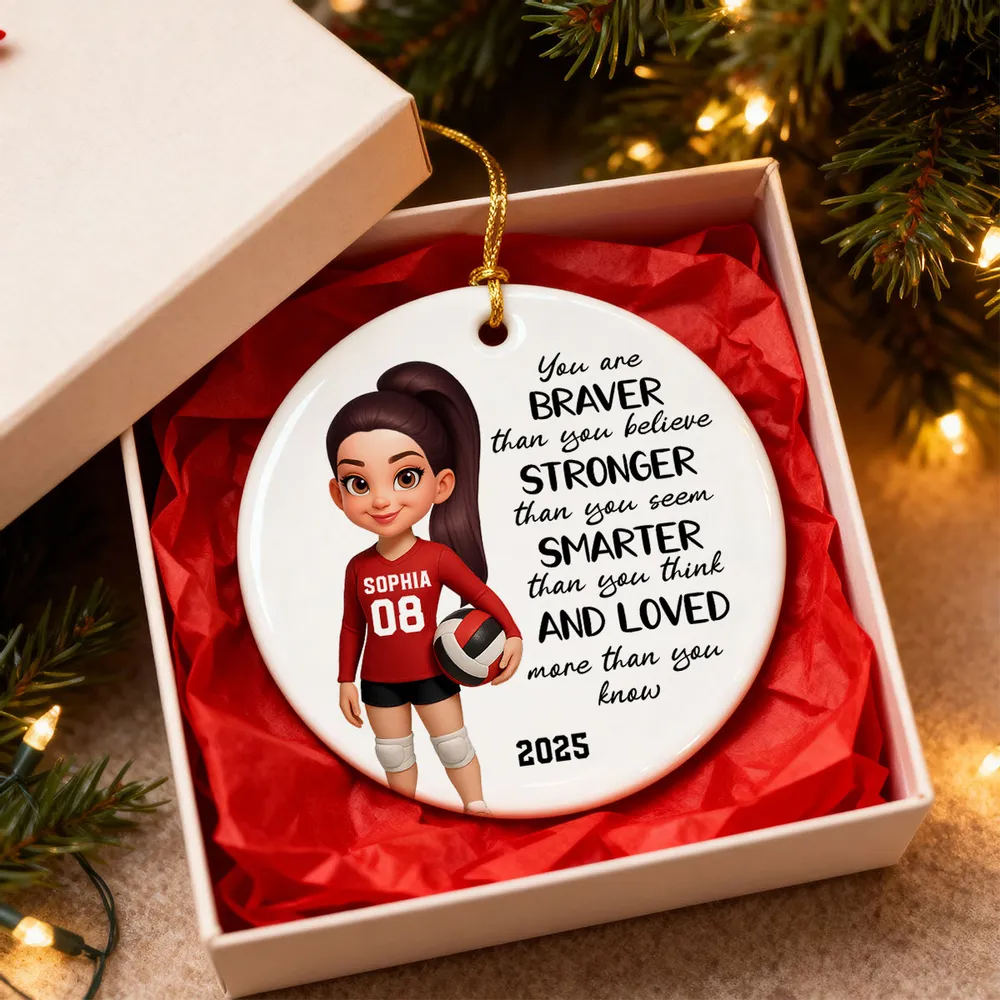 Volleyball Player Ceramic Ornament - Personalized Holiday Tree Decor with uplifting quote, unique gift for daughter - Image 2