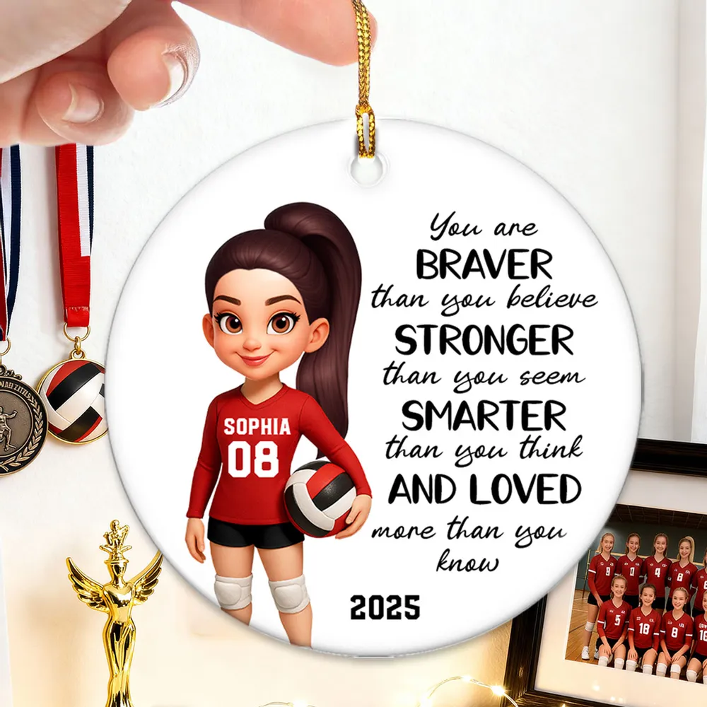 Volleyball Player Ceramic Ornament - Personalized Holiday Tree Decor with uplifting quote, unique gift for daughter - Image 3