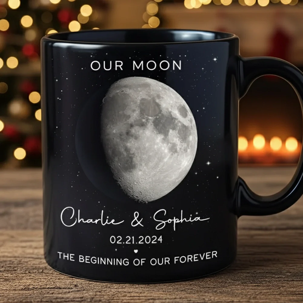 Our Moon Phase Mug, Custom Celestial Design for Couples, Romantic Anniversary Coffee Gift, Unique Keepsake for Him or Her