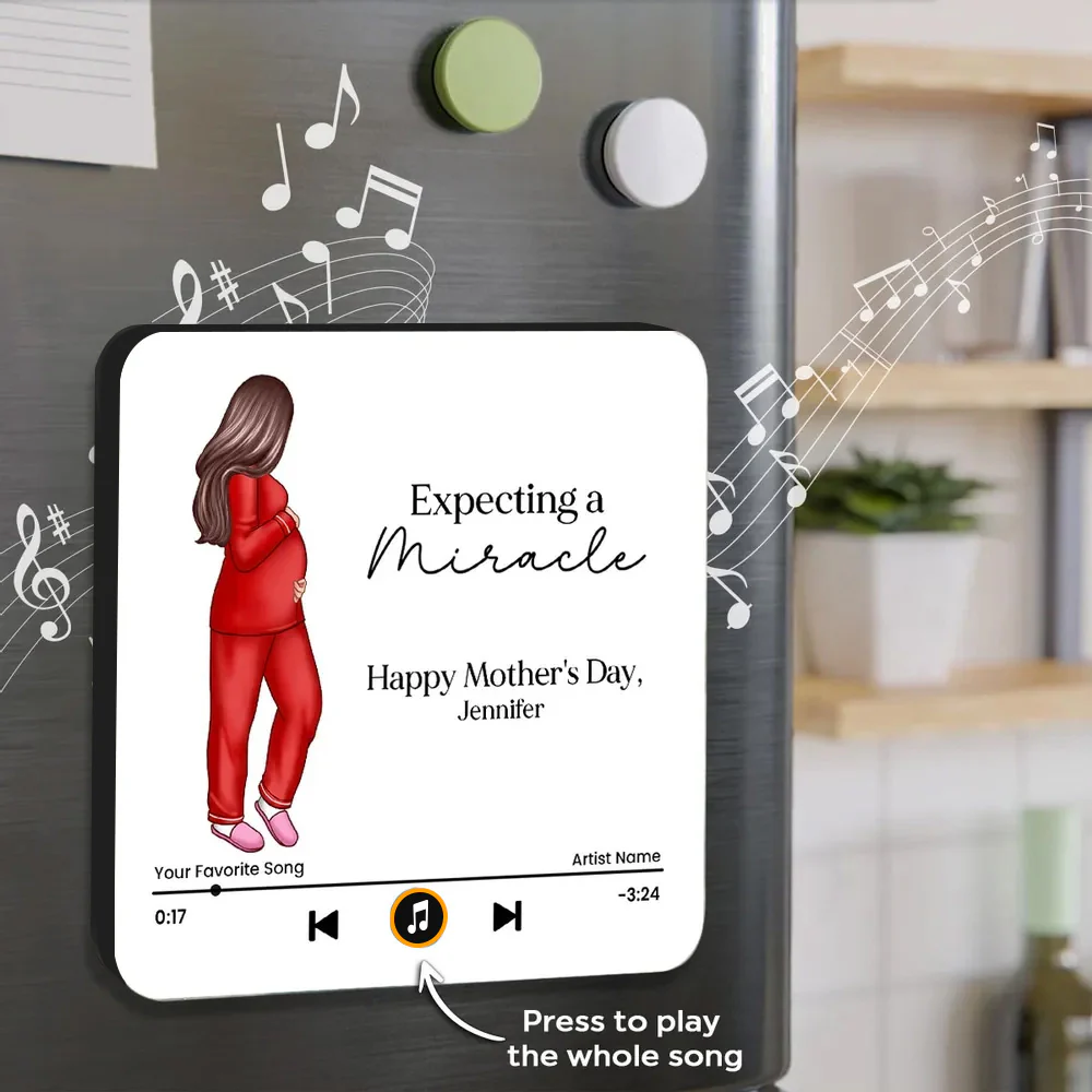 Acrylic Music Magnet for Pregnant Wife – Expecting Mom Illustration, Custom Song, Fridge Decor – A new adventure awaits – Unique Mother's Day Gift - Image 8