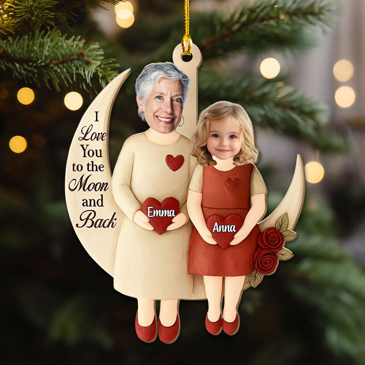 Wooden Ornament Crescent Moon, I Love You to the Moon and Back, Christmas tree decor, unique gift for Grandma & Granddaughter - Image 4