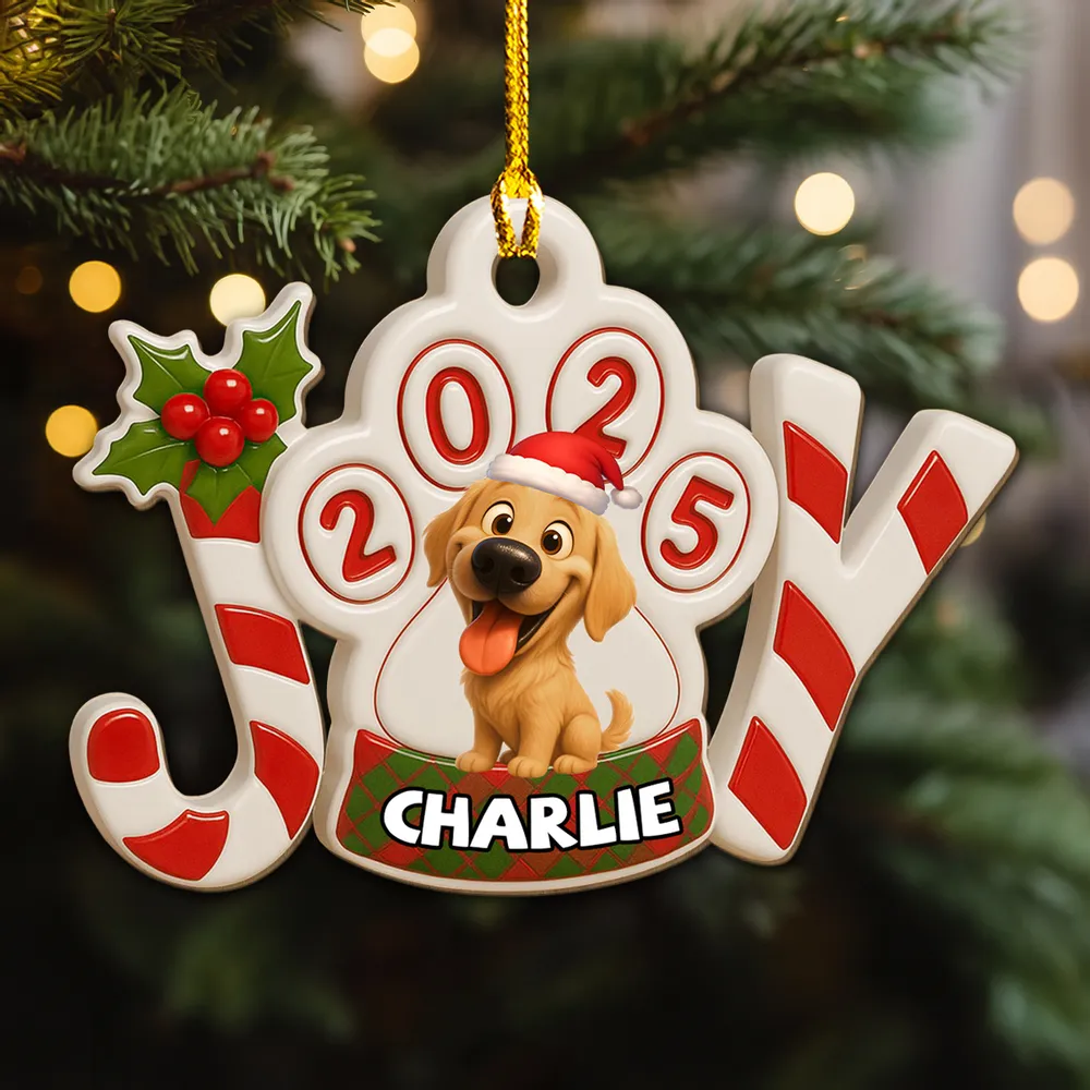Acrylic Ornament JOY Paw Print with Cute Dog - Christmas Decor, Heartwarming Keepsake, Unique Gift for Pet Owners - Image 6