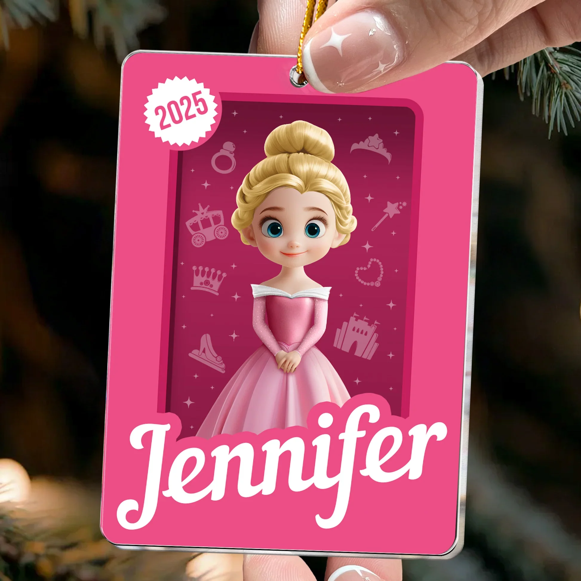 Acrylic Ornament with Cute Princess Artwork, Customizable Kids Keepsake for the Tree - Creative Gift She Will Love - Image 3