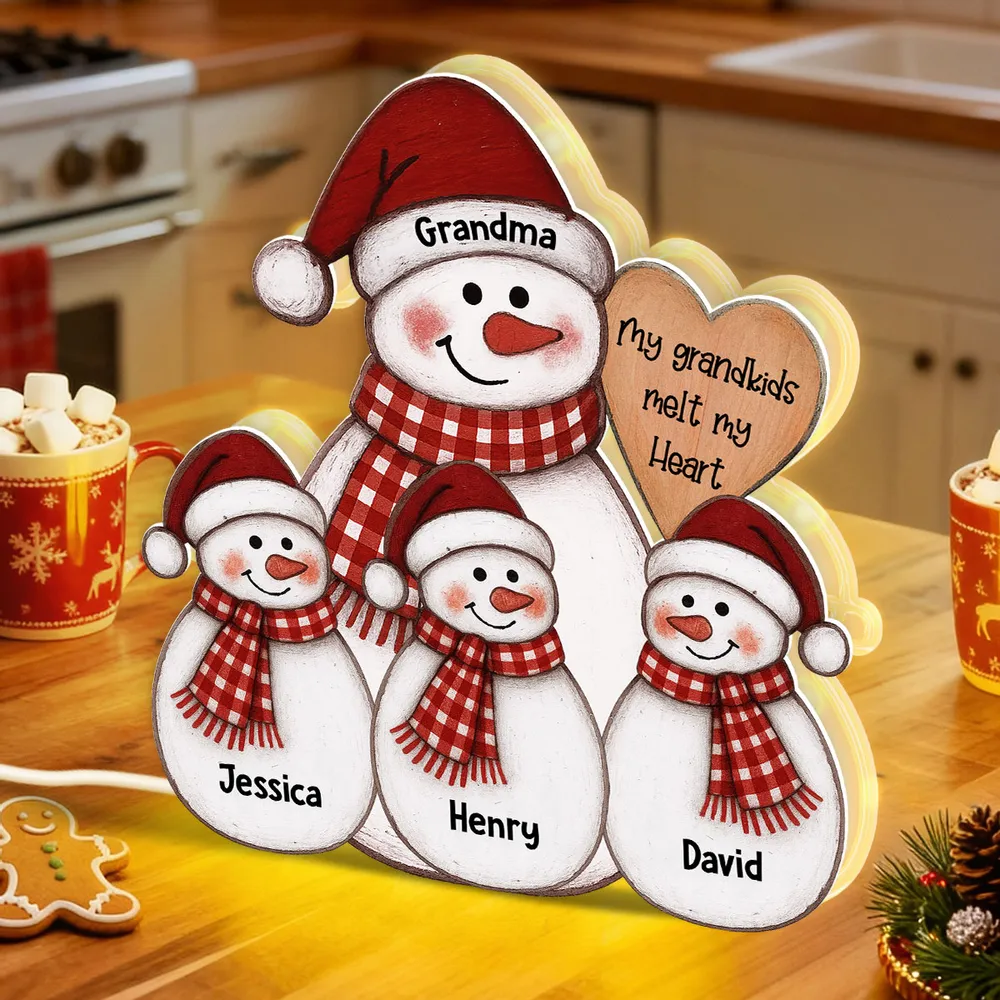 Acrylic Light Box Snowman Grandma & Grandkids, Christmas folk art, warm glow, unique gift for Grandma - Image 10