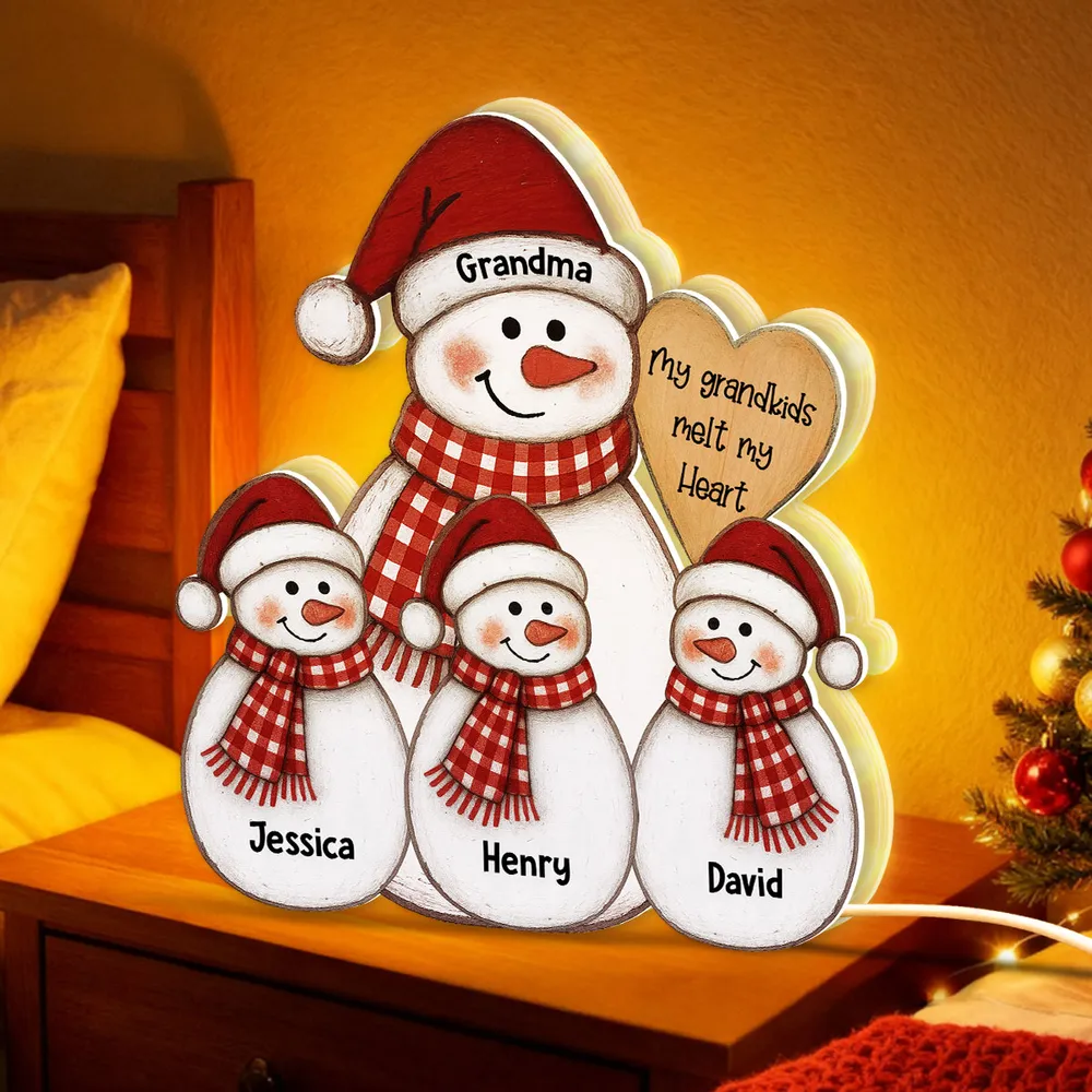 Acrylic Light Box Snowman Grandma & Grandkids, Christmas folk art, warm glow, unique gift for Grandma - Image 5