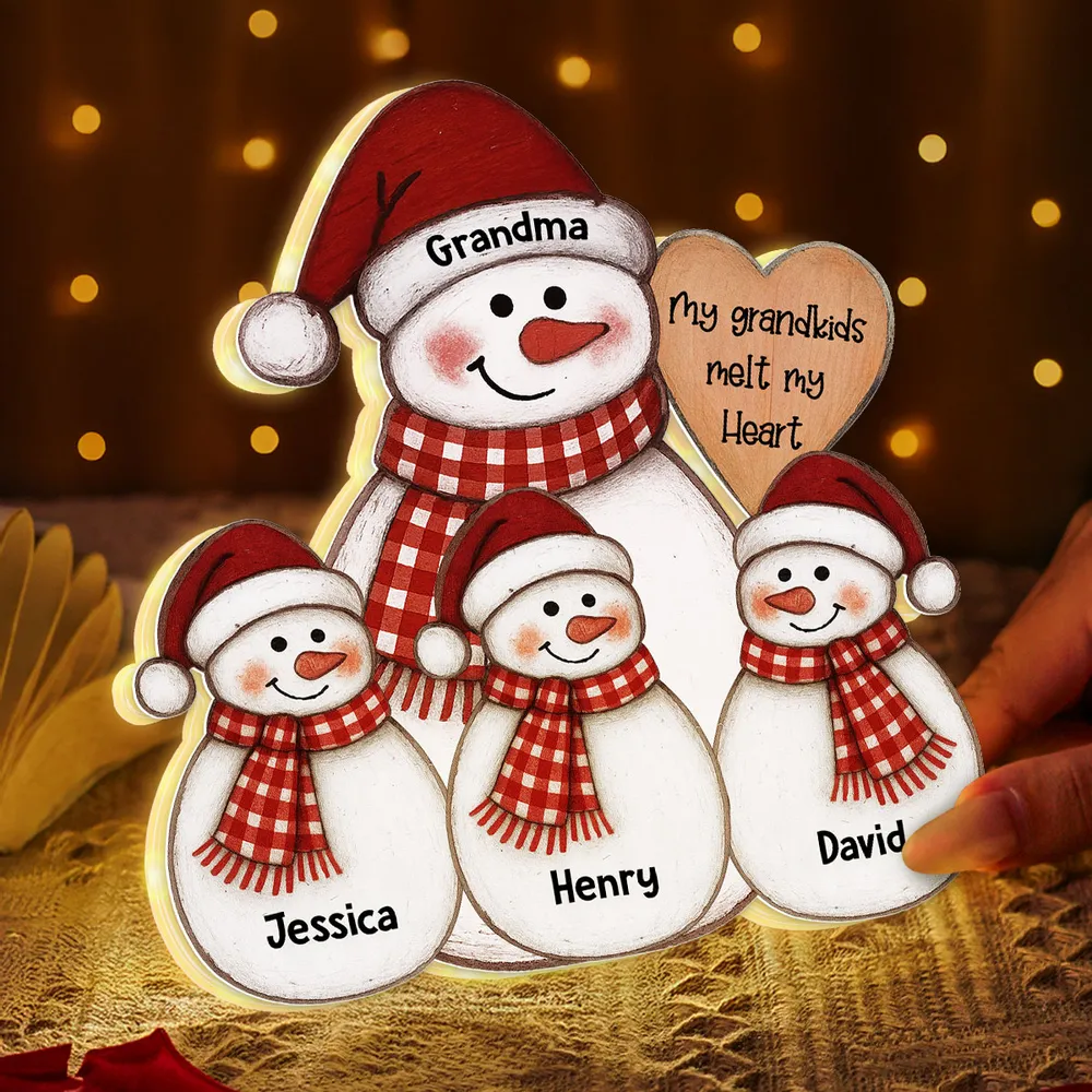 Acrylic Light Box Snowman Grandma & Grandkids, Christmas folk art, warm glow, unique gift for Grandma - Image 6