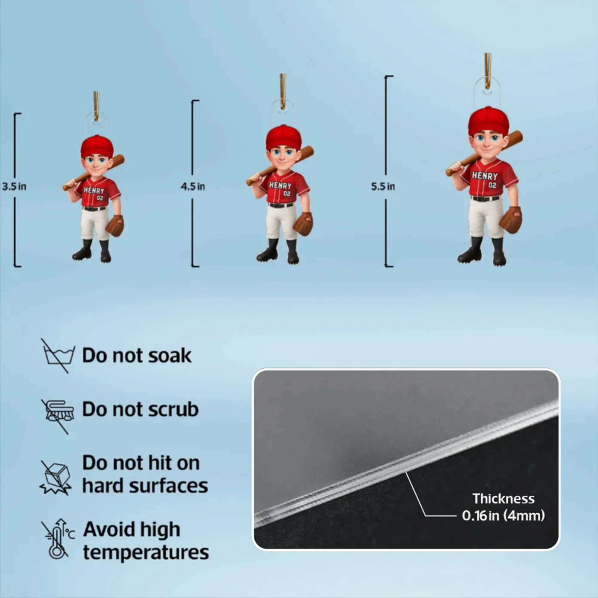 Acrylic Ornament Baseball Player - Customizable Cartoon Holding Bat - Team Spirit Keepsake - Unique Gift for Kids & Coach - Image 4