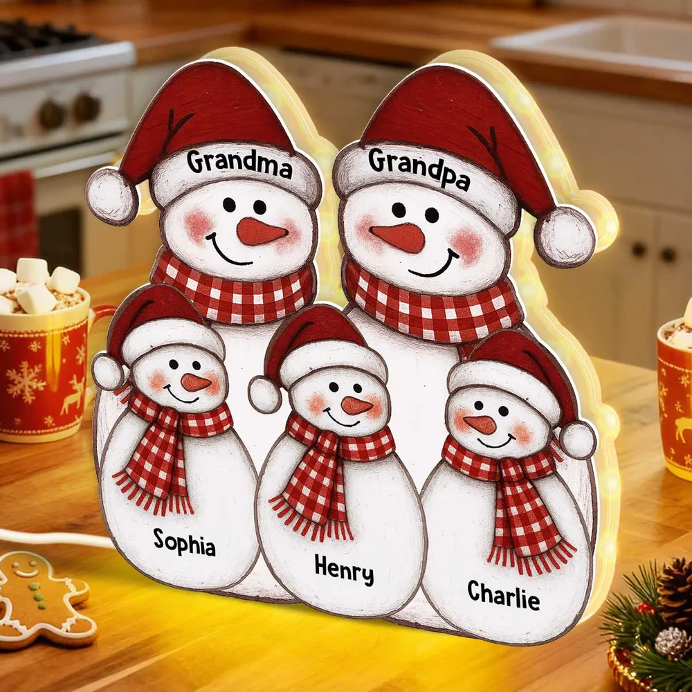 Acrylic Light Box with Folk-Art Snowman Family, Christmas decor, warm glow, unique personalized gift for Grandparents - Image 5