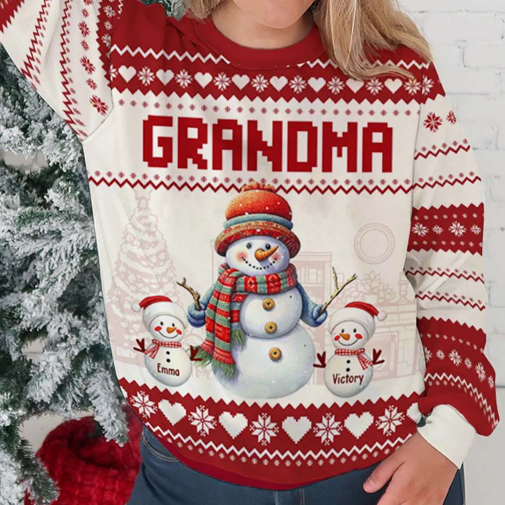 Personalized Grandma Title (GIGI/NANA) Snowman Family Sweater, Customizable Snowman Numbers, Unique Christmas Gift - Image 4