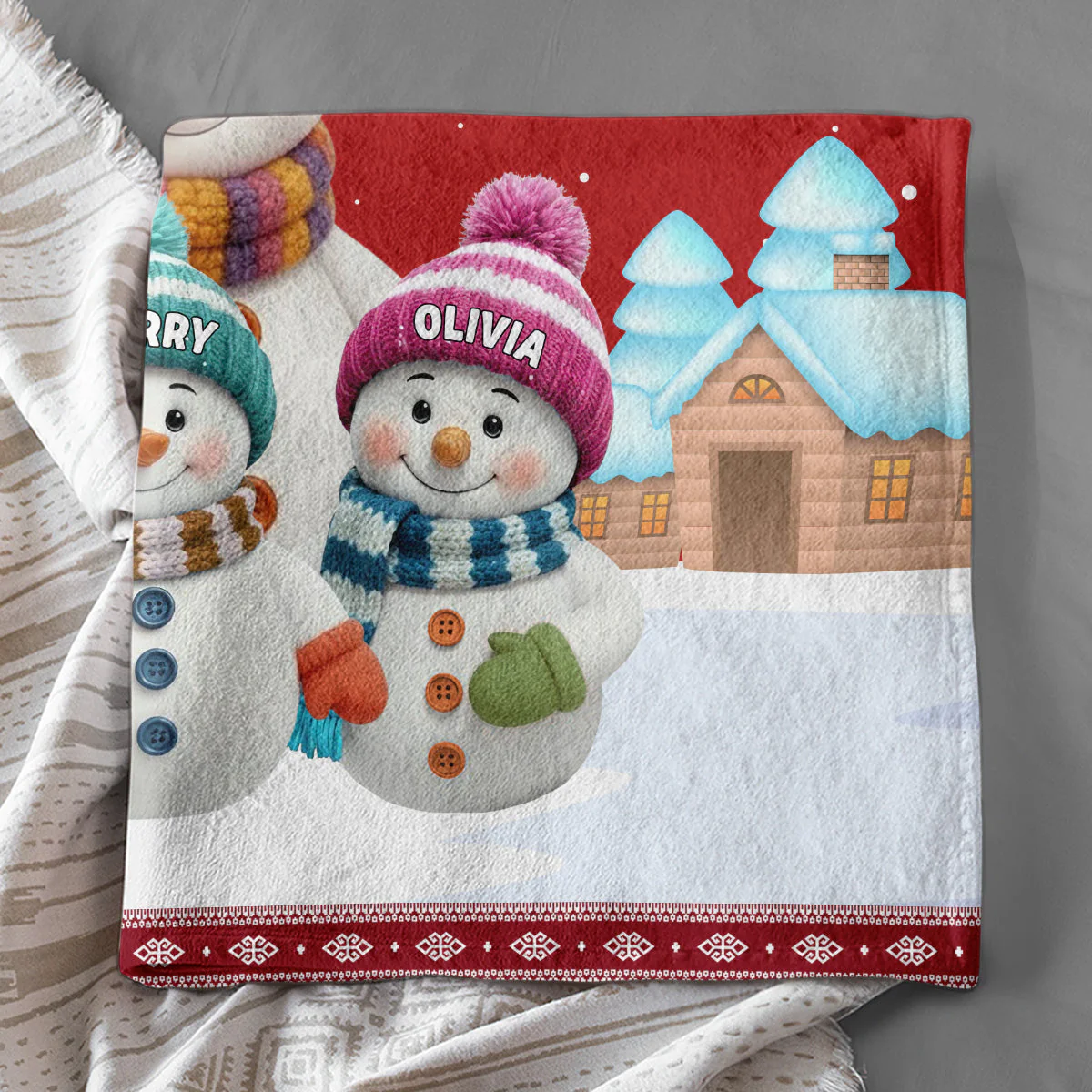 Custom My Grandkids Fleece Blanket, Cute Snowman Family Winter Scene, Warm Keepsake Throw and Thoughtful Grandparent Gift - Image 6