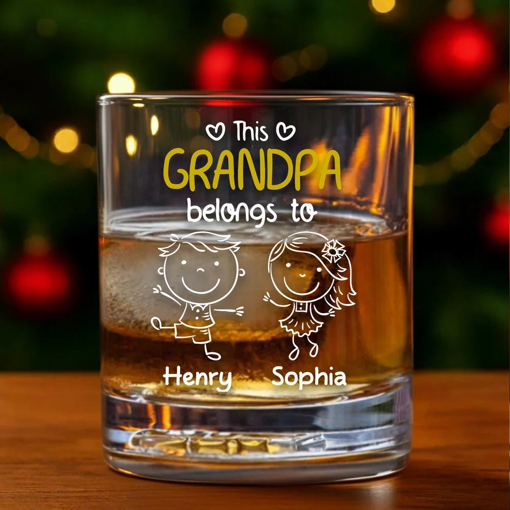 “This Grandpa Belongs To” Whiskey Glass – Personalized Family Gift Full of Love for Grandpa