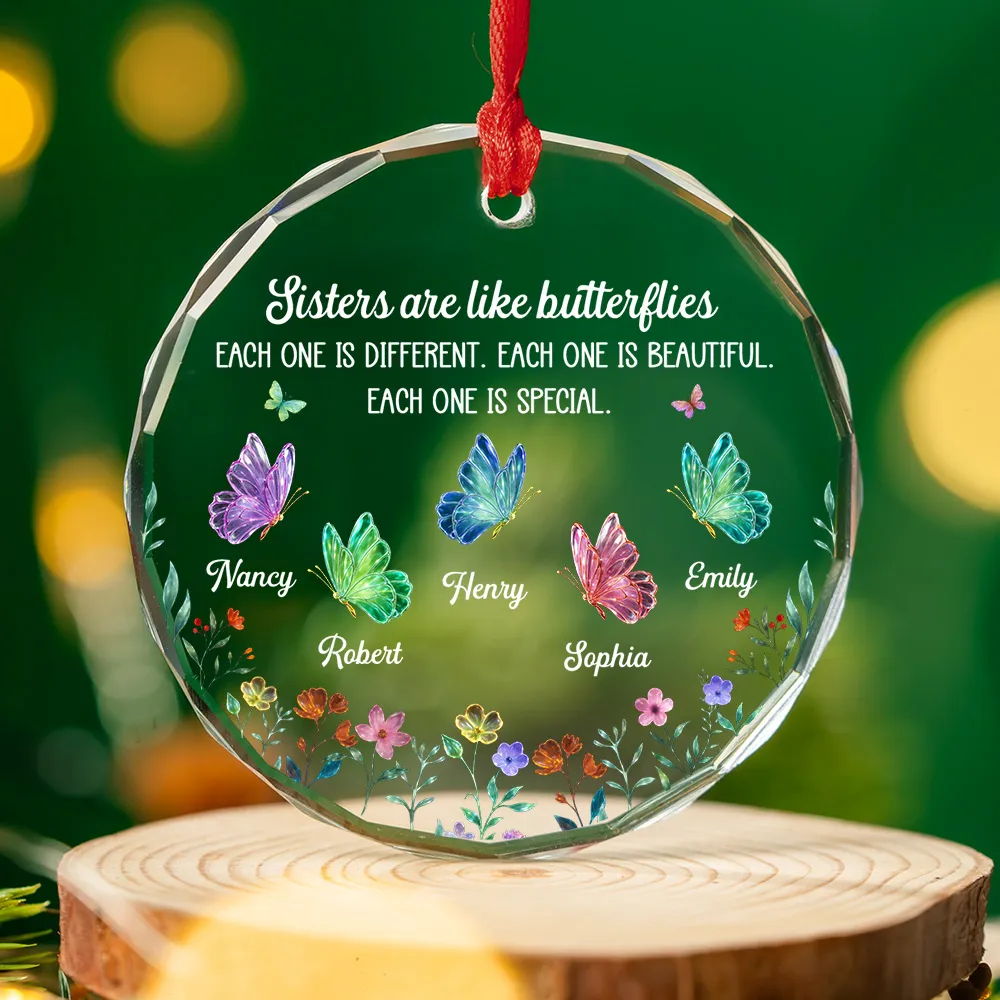Sisters Are Like Butterflies Crystal Ornament, Personalized, Butterfly & Floral, Christmas Tree decor, unique gift for Sister - Image 3
