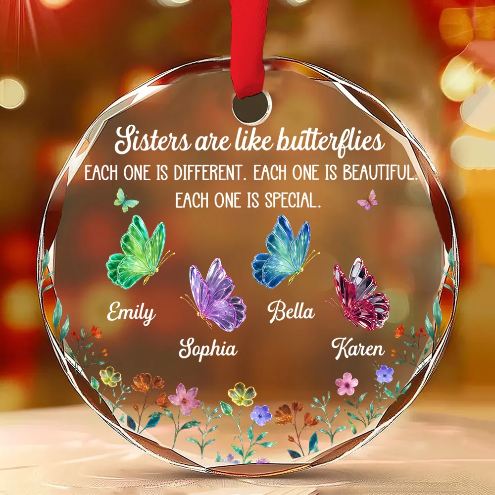 Sisters Are Like Butterflies Crystal Ornament, Personalized, Butterfly & Floral, Christmas Tree decor, unique gift for Sister - Image 5
