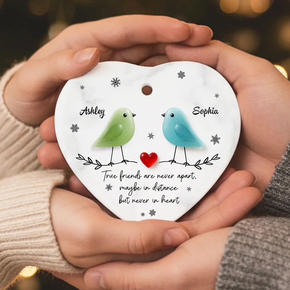 Ceramic Heart Ornament - Colorful Birds, Red Heart & Snowflakes - Unique Gift for Friends, Besties, Long-Distance Bond - Image 2