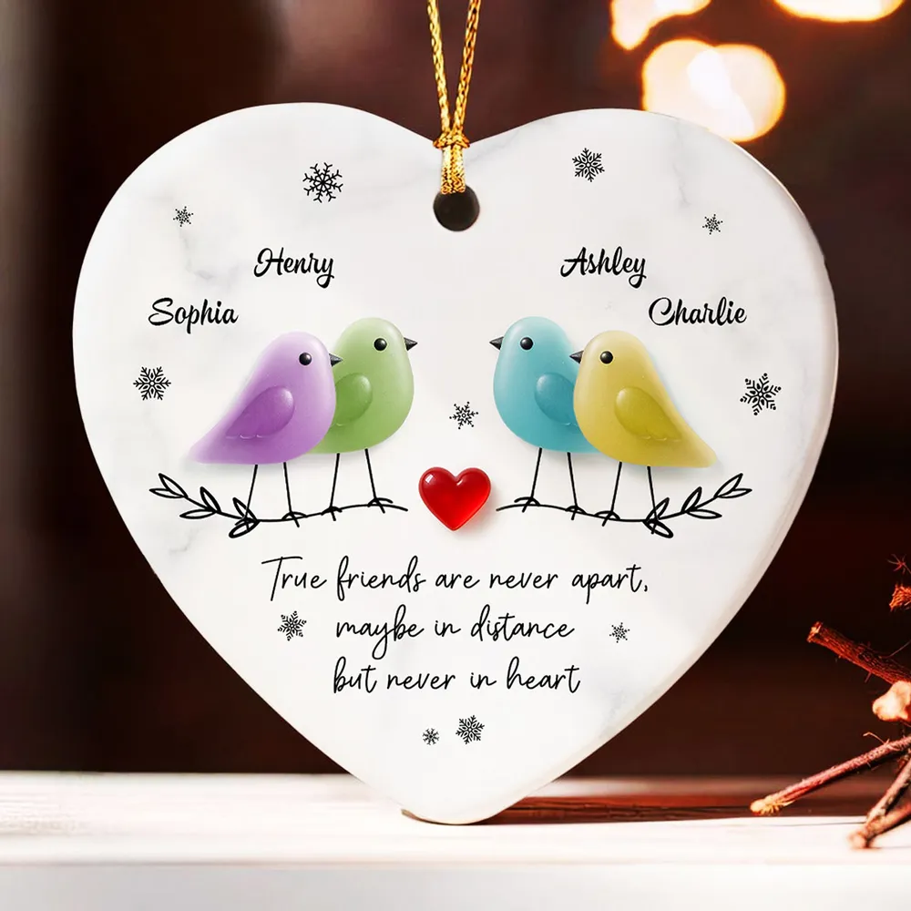 Ceramic Heart Ornament - Colorful Birds, Red Heart & Snowflakes - Unique Gift for Friends, Besties, Long-Distance Bond - Image 3