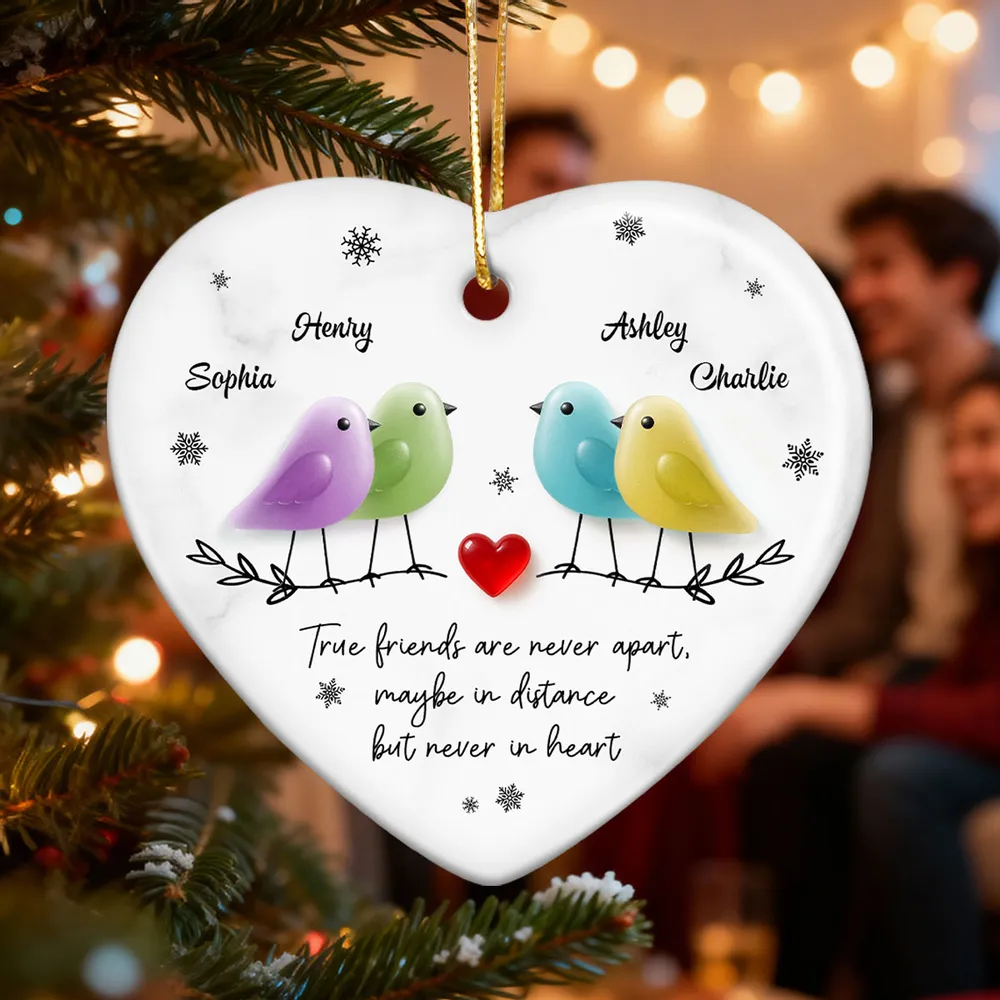 Ceramic Heart Ornament - Colorful Birds, Red Heart & Snowflakes - Unique Gift for Friends, Besties, Long-Distance Bond - Image 5