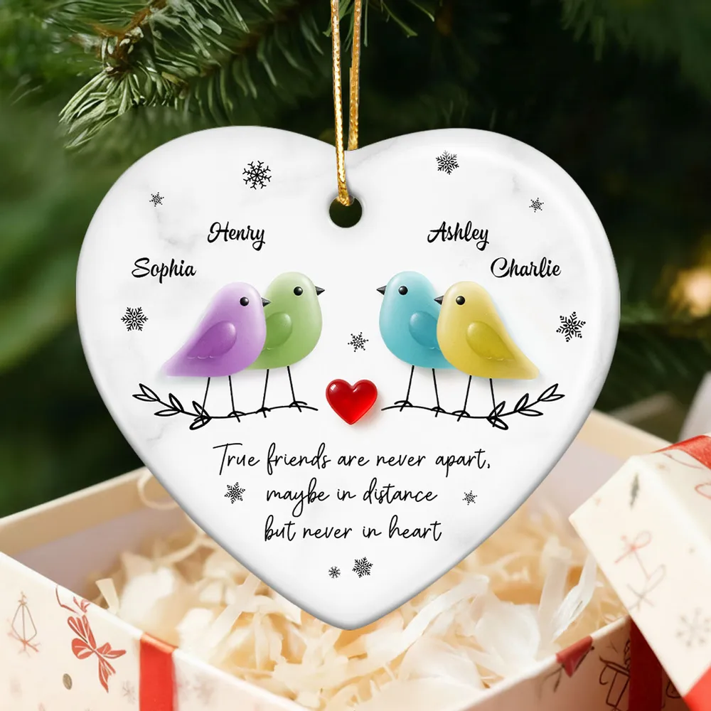 Ceramic Heart Ornament - Colorful Birds, Red Heart & Snowflakes - Unique Gift for Friends, Besties, Long-Distance Bond - Image 8