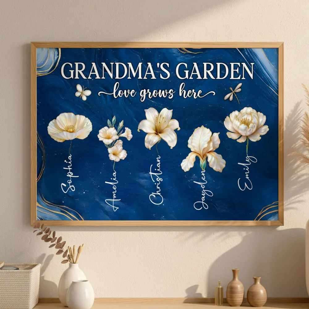 Grandma's Garden Poster - Birth Month Flowers Custom Wall Art for Mother's Day or Birthday, a unique gift for Grandma - Image 2