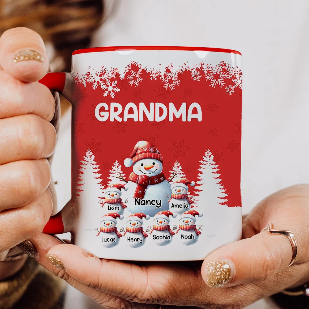 Grandma's Christmas Mug with Snowman Family, Cute Red Winter Scene, Durable Ceramic, Warm Morning Coffee, Creative Gift - Image 2