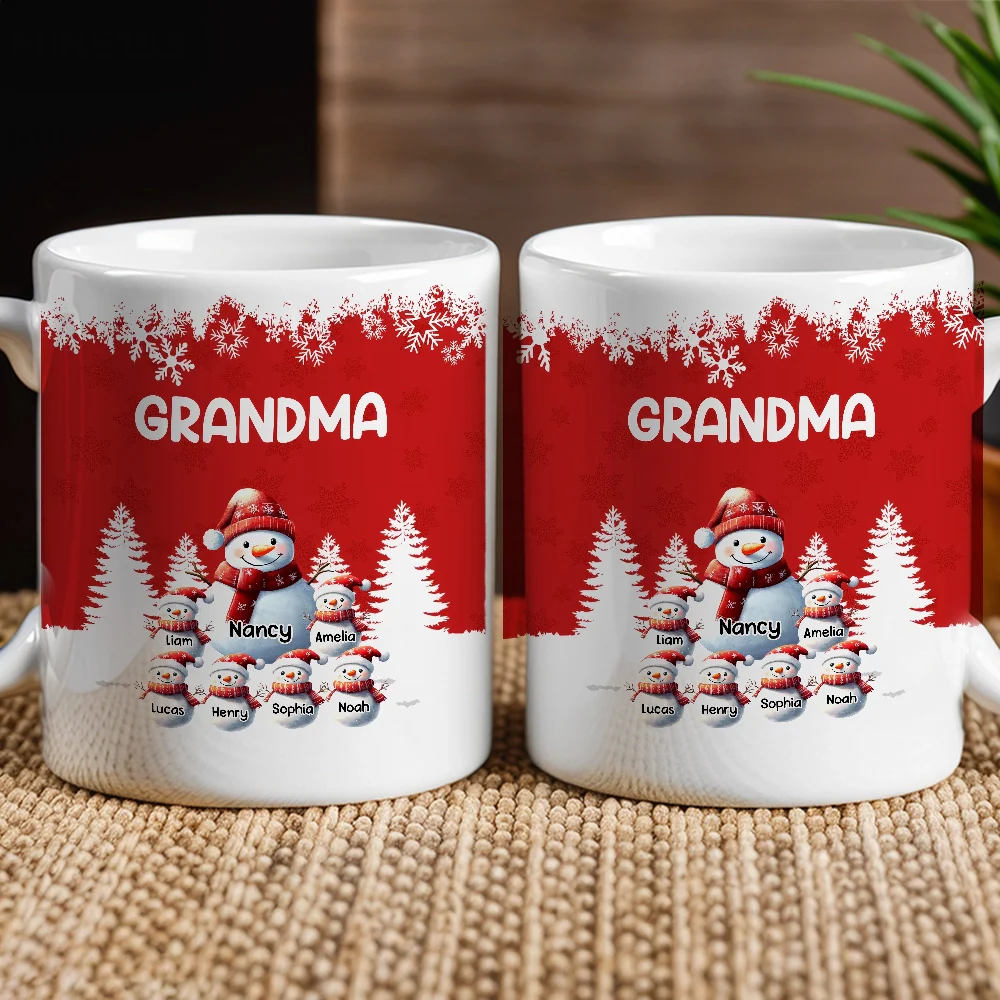 Grandma's Christmas Mug with Snowman Family, Cute Red Winter Scene, Durable Ceramic, Warm Morning Coffee, Creative Gift - Image 4