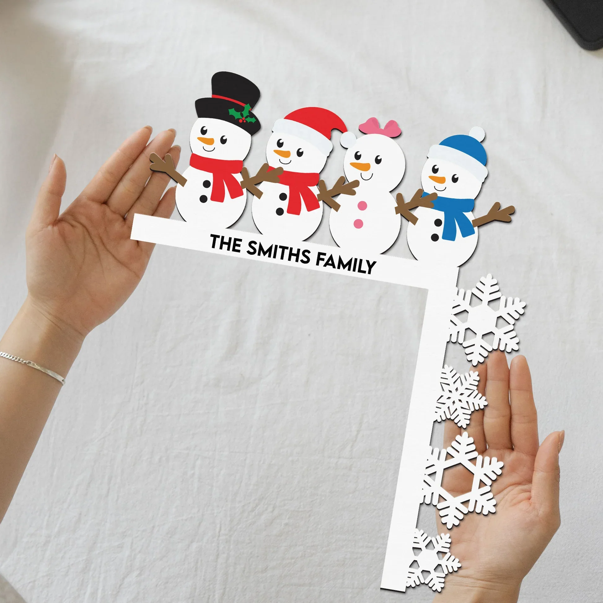 Door Corner Sign Customizable Snowman Family with Snowflake Edge - Holiday Entry Accent, A Creative Gift for Friends - Image 3