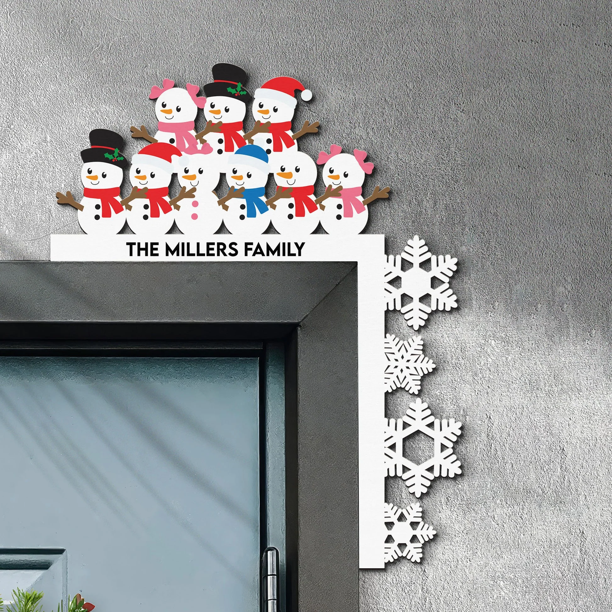 Door Corner Sign Customizable Snowman Family with Snowflake Edge - Holiday Entry Accent, A Creative Gift for Friends - Image 6