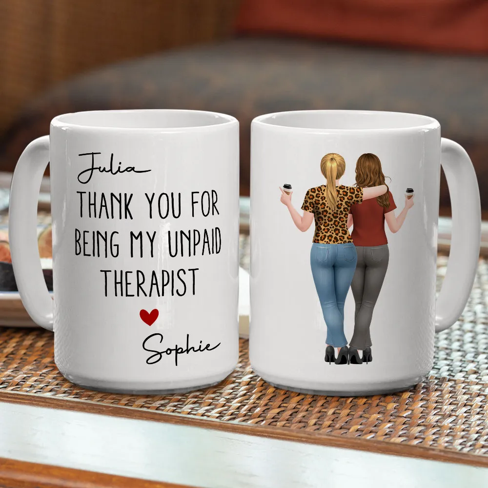 Mug with Hugging Friends Art, Thank You for Being My Unpaid Therapist, Customizable Unique Gift for Coworker or Best Friend - Image 7