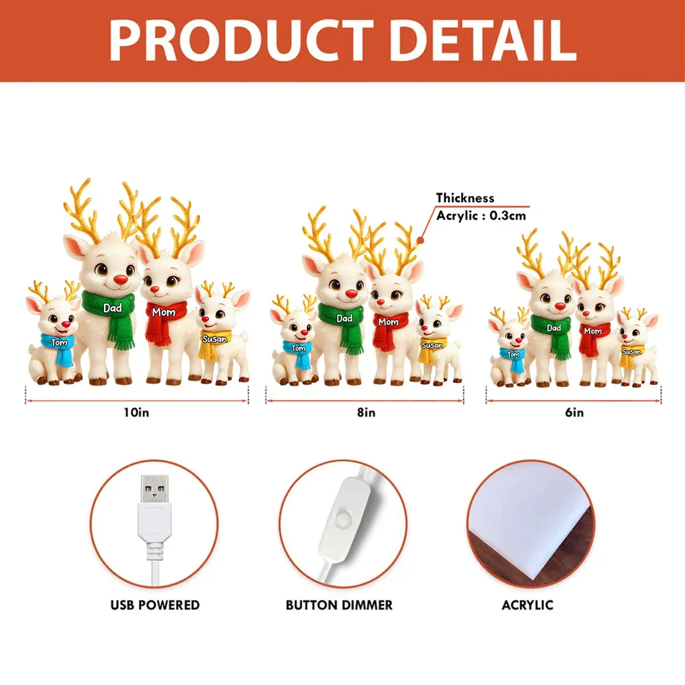 Festive Acrylic Light Box - Cute Reindeer Family, Twinkling Christmas Night, Creative Gift with Warm Glow for Family - Image 4
