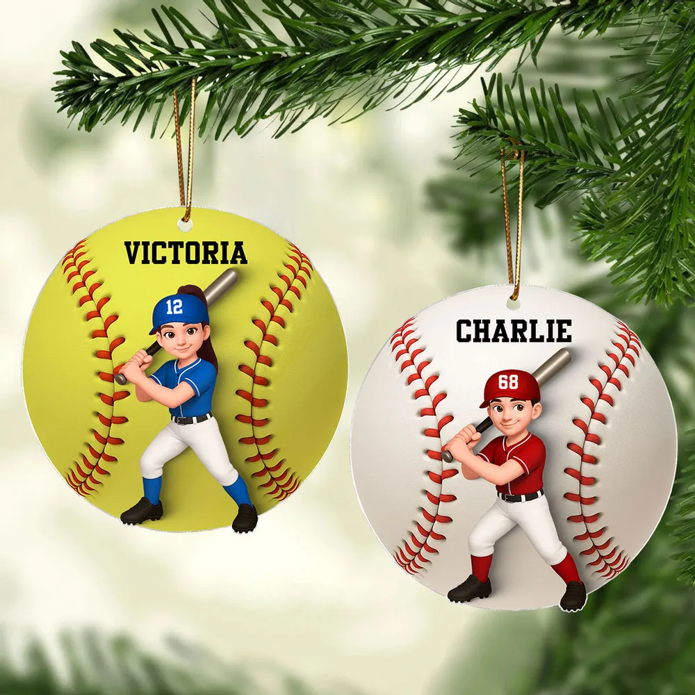 Sport-Themed Acrylic Ornament, Cute Cartoon Boy & Girl, Ready to Hang on Christmas Tree, Creative Gift for Young Athlete