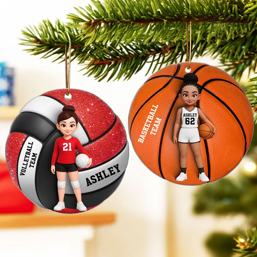 Sport-Themed Acrylic Ornament, Cute Cartoon Boy & Girl, Ready to Hang on Christmas Tree, Creative Gift for Young Athlete - Image 2