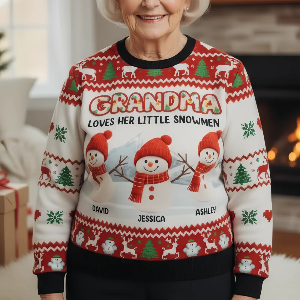 Grandma And Her Snowmen - Personalized Custom All-Over-Print Sweatshirt